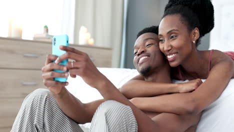 Black-couple,-love-bond-and-phone-video-call