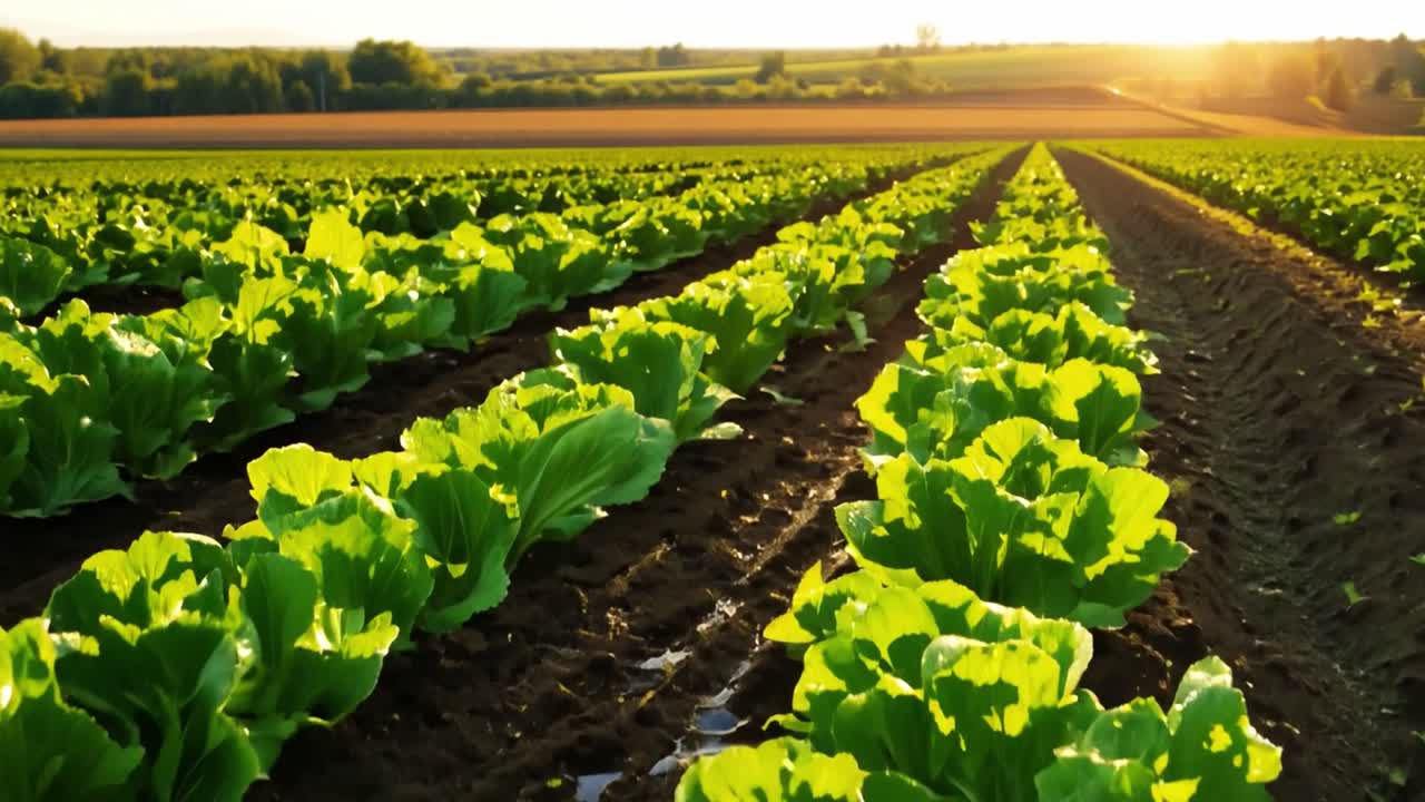 Rows of cabbages in a sunny field