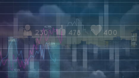 Animation-Von-Diagrammen-über-Einer-Stadtlandschaft