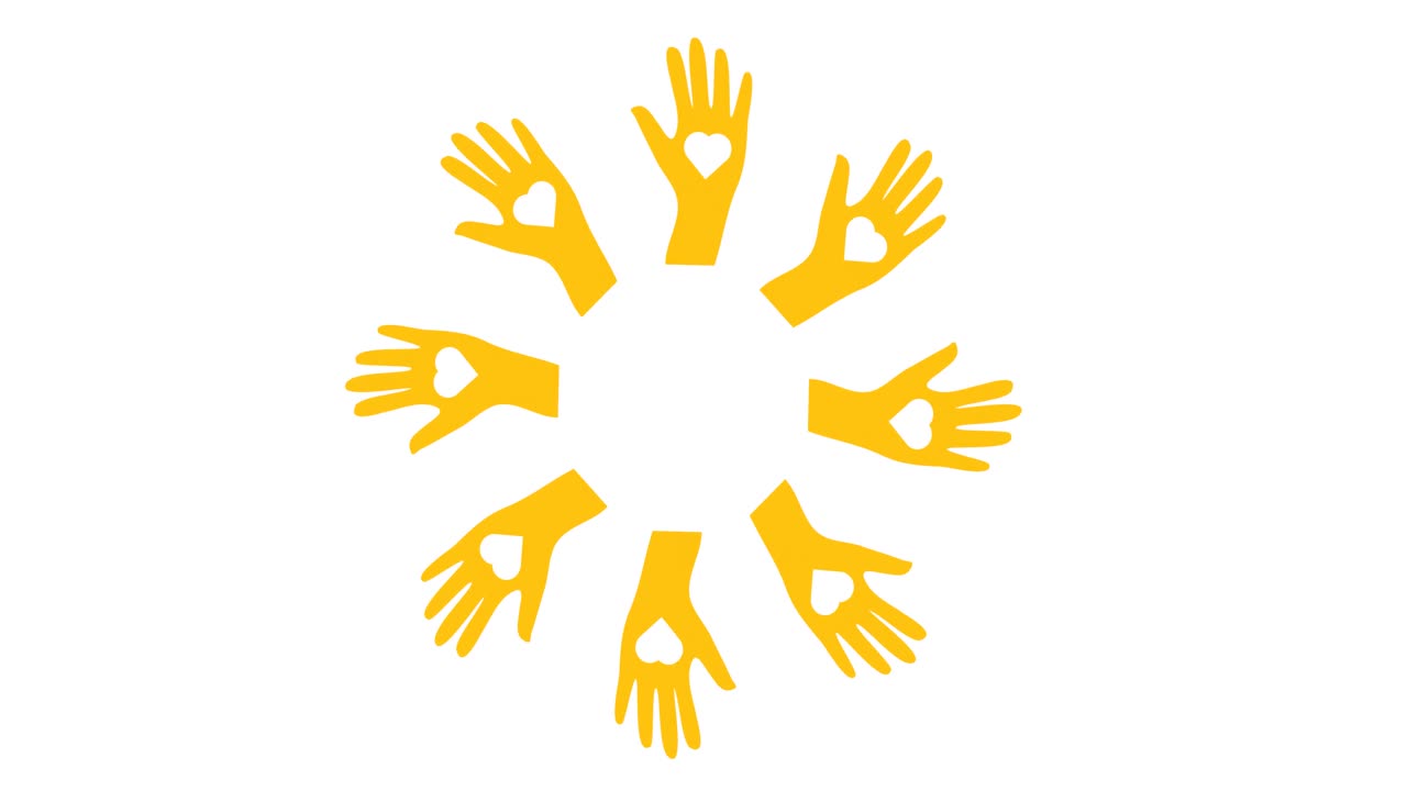 ⁇ 색 배경 위에 심장 아이콘이 있는 손의 애니메이션