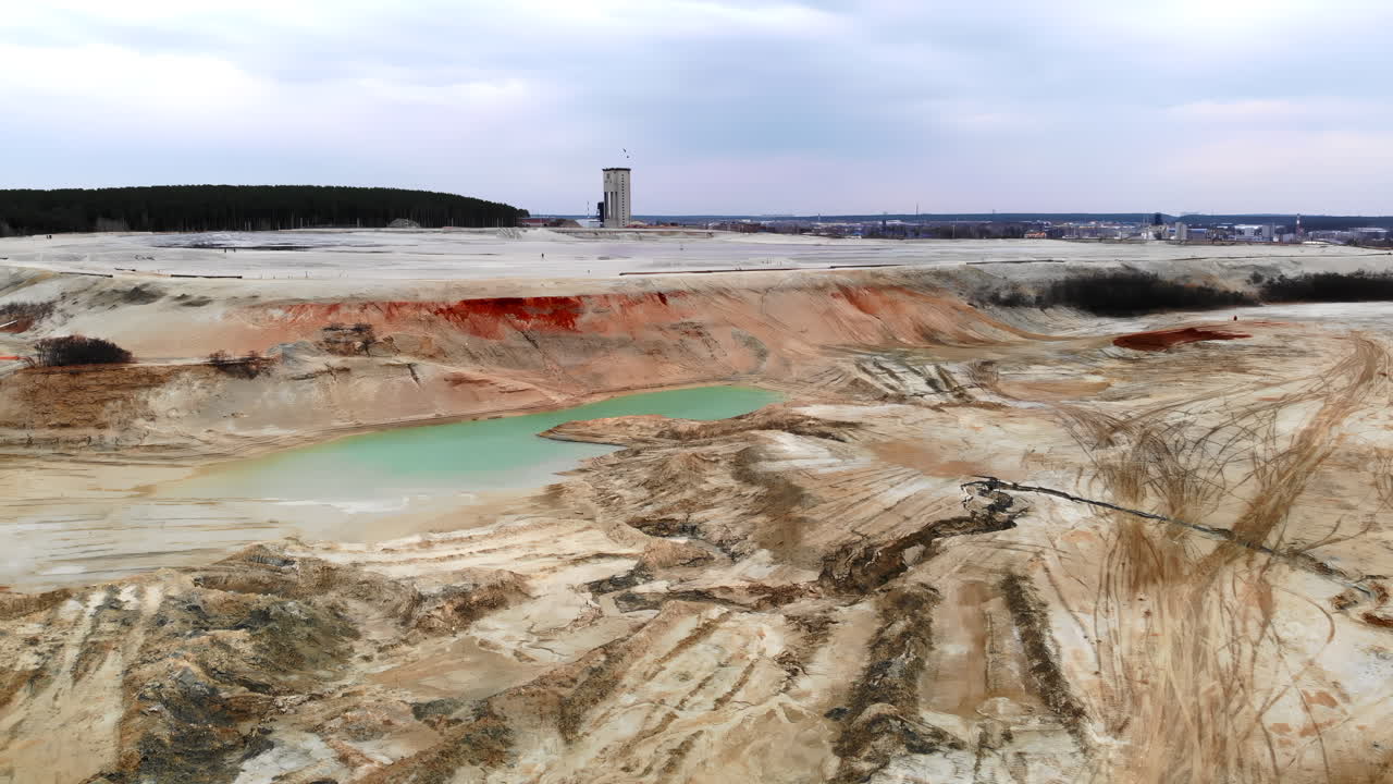 Aerial View of Industrial Mining Landscape with Turquoise Water