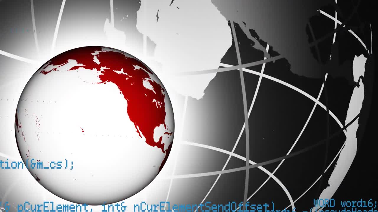 프로그램 코드가 있는 회전하는 글로브