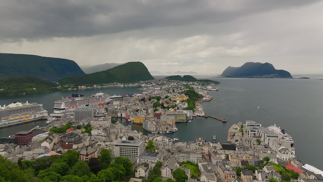 Scenic sea port town of &Aring;lesund on west coast of Norway, Geirangerfjord
