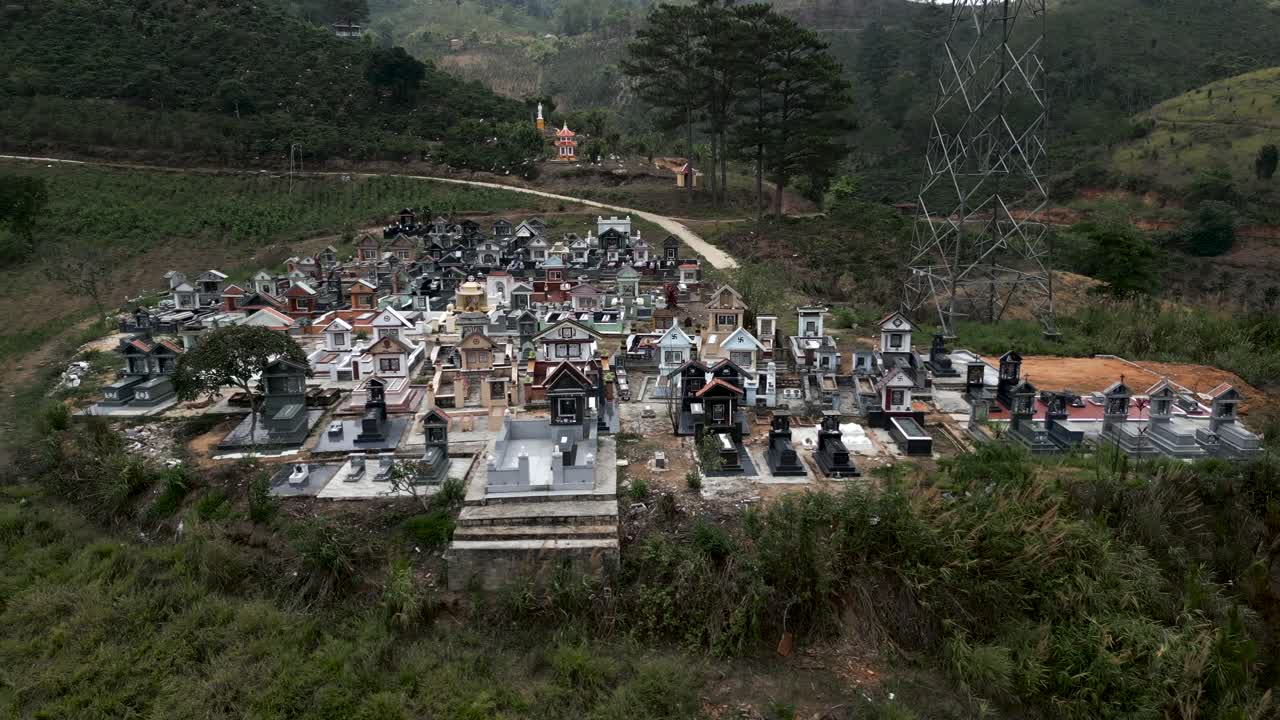 Colorful Gravesites in a Mountainous Area