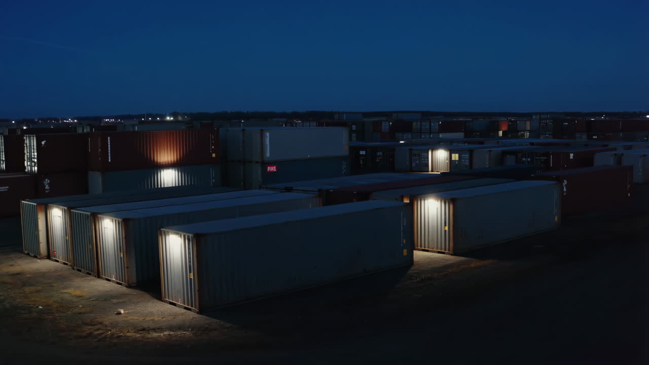 Shipping Container Yard at Night