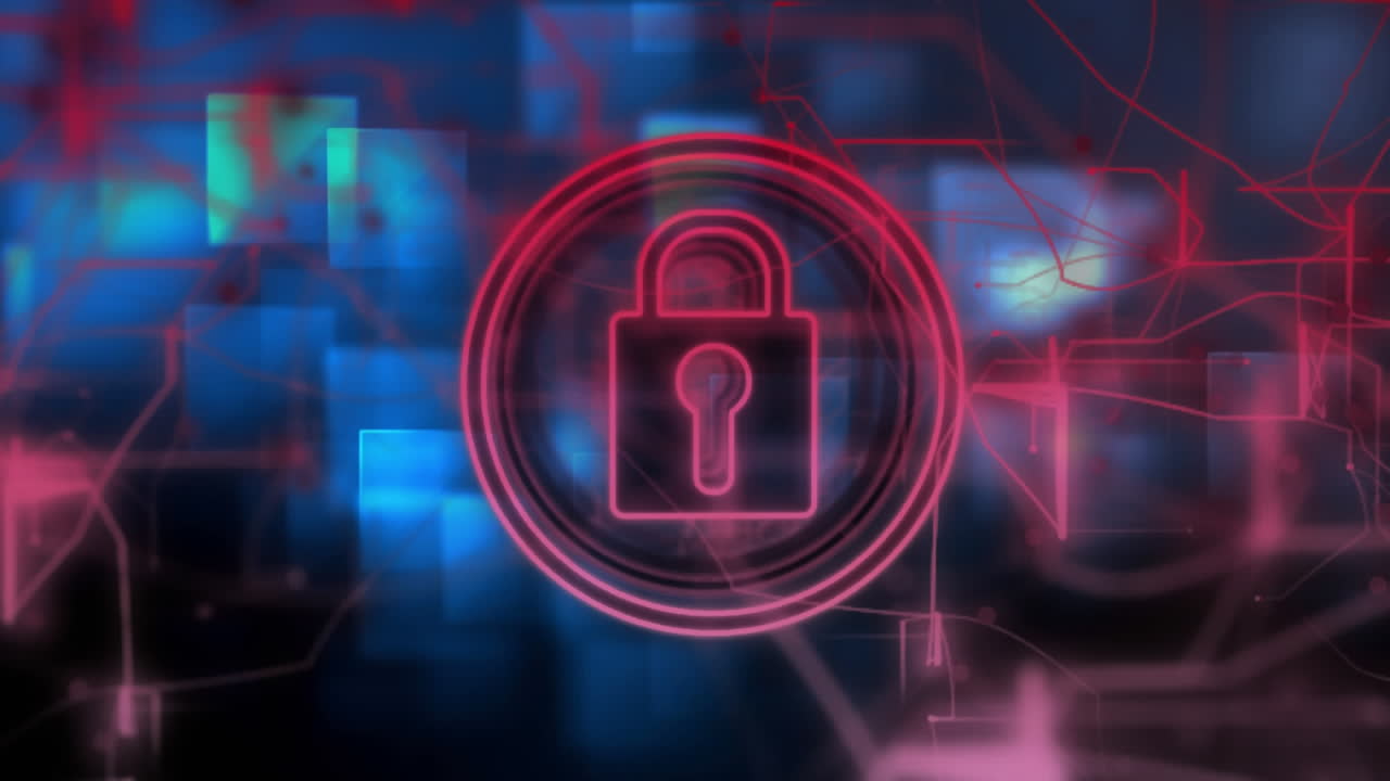 animación del icono del candado sobre cuadrados sobre fondo negro