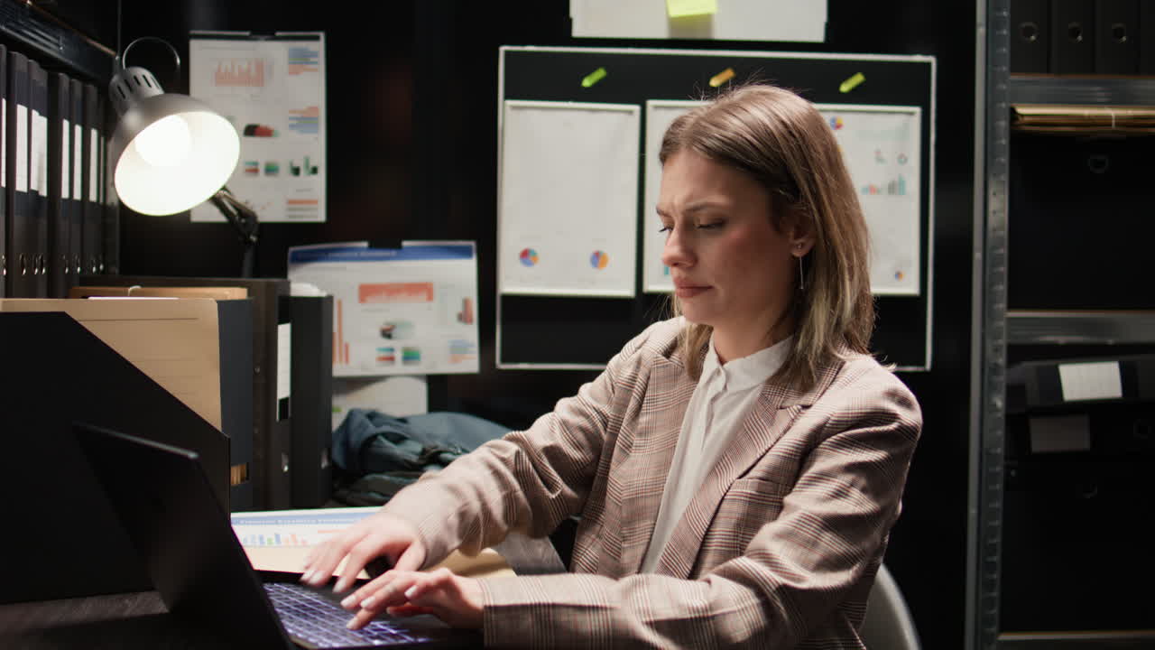 Woman working in a cluttered office