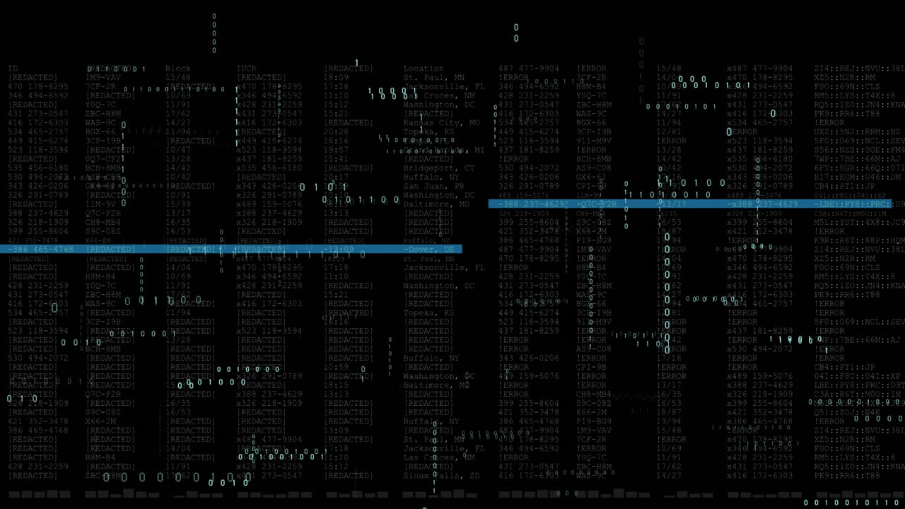 Animation of data processing on black background
