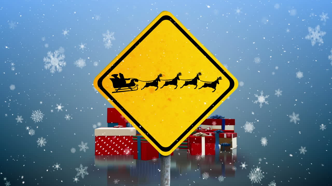 animación de la nieve cayendo sobre la advertencia cantar en el paisaje de invierno