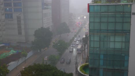 rainy city street with traffic