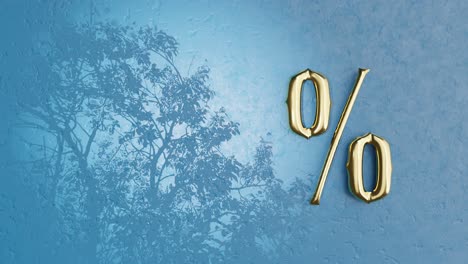 golden percentage symbol on blue background template animation