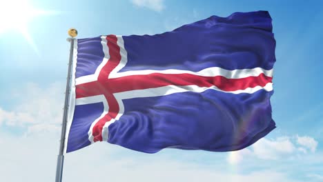 la bandera de islandia ondeando en el viento contra el cielo azul profundo. tema nacional, concepto internacional. renderizado en 3d 4k