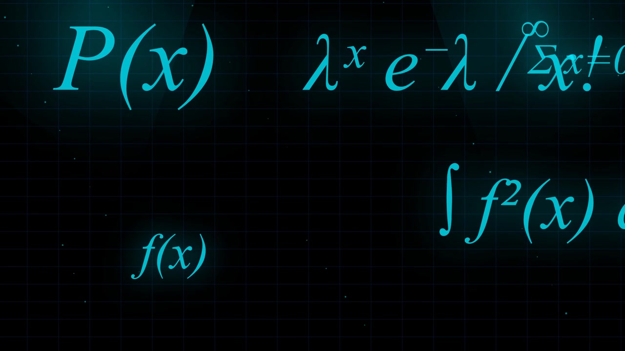 Fórmulas y ecuaciones matemáticas animadas sobre fondo de cuadrícula oscuro
