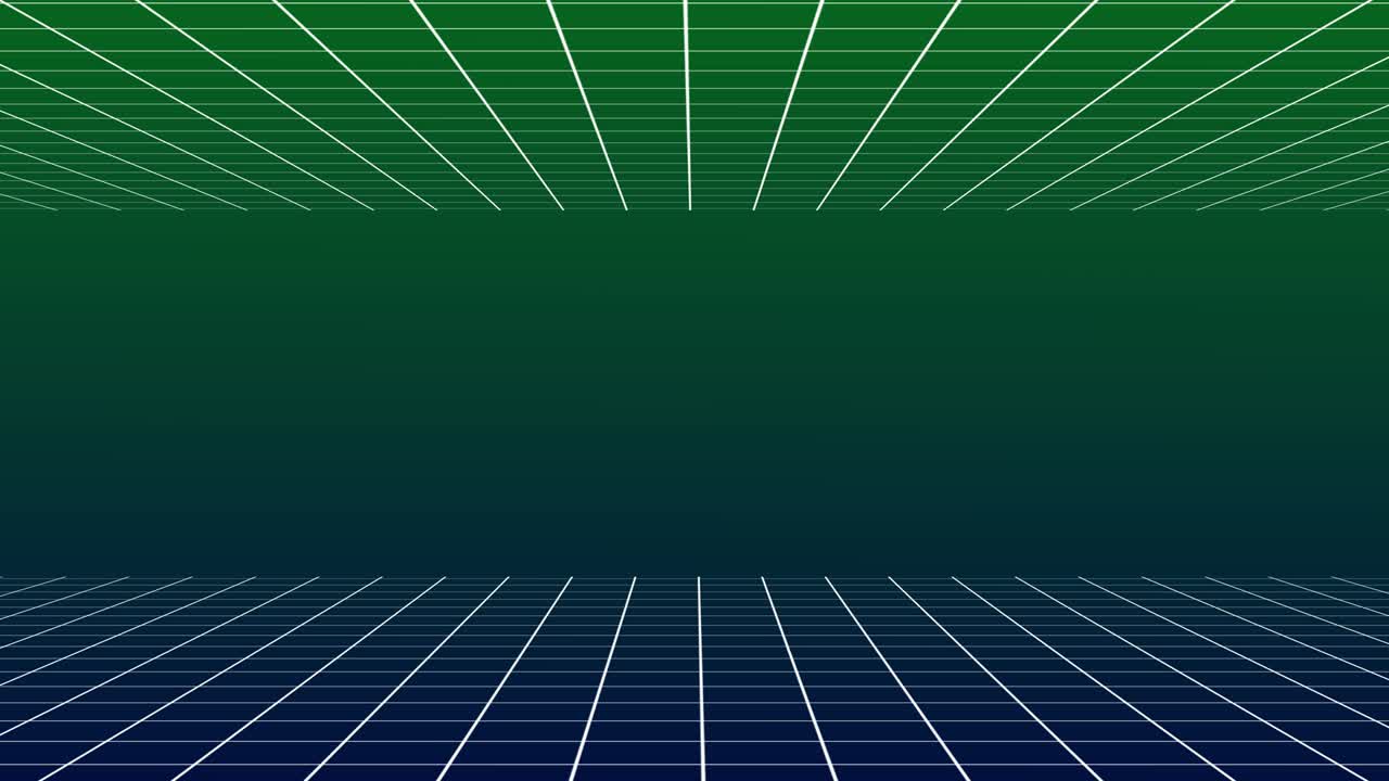 4k 해상도 관점 그리드 기술 배경, 와이어 프레임 바닥과 천장, 디지털 기술 배경 - 동적 레트로 배경 - 루프 가능 - 4k 박스 배경 - 모션 레트로 다채로운 선 추상적인 배경 - 녹색 파란색 배경