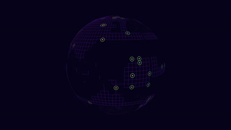 futuristic sphere from neon dots and grid on black gradient