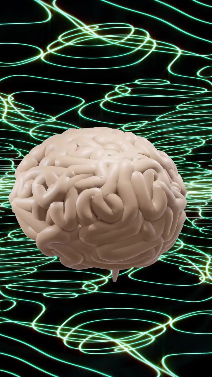 Animation of digital brain spinning over green shapes