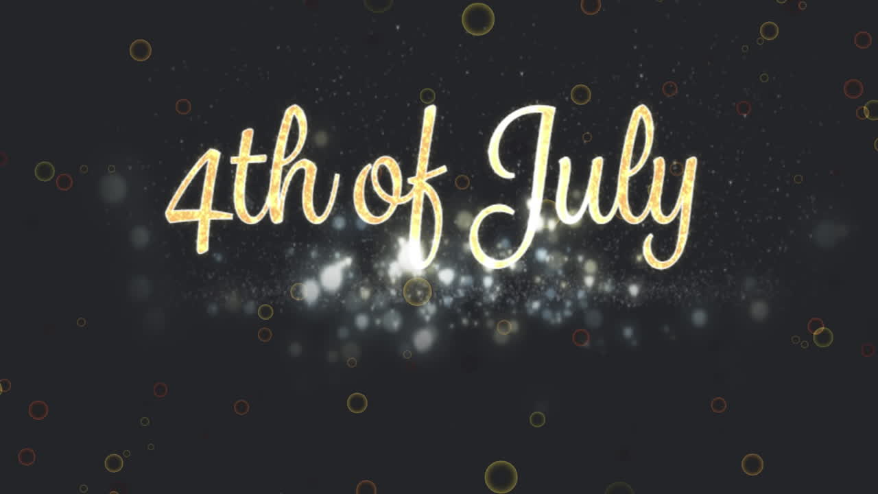 animación del 4 de julio texto y luces de hadas sobre fondo negro