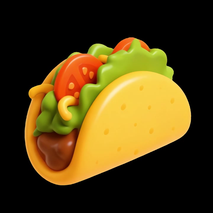 3D-animeret taco, der roterer på sort baggrund