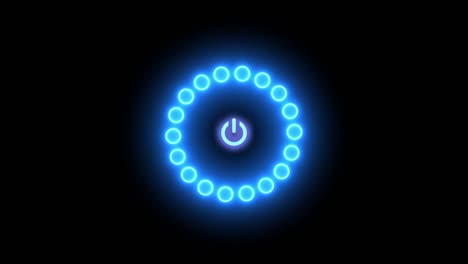 icono del botón de encendido de línea de neón brillante aislado en fondo negro. signo de inicio. animación gráfica. versión 2