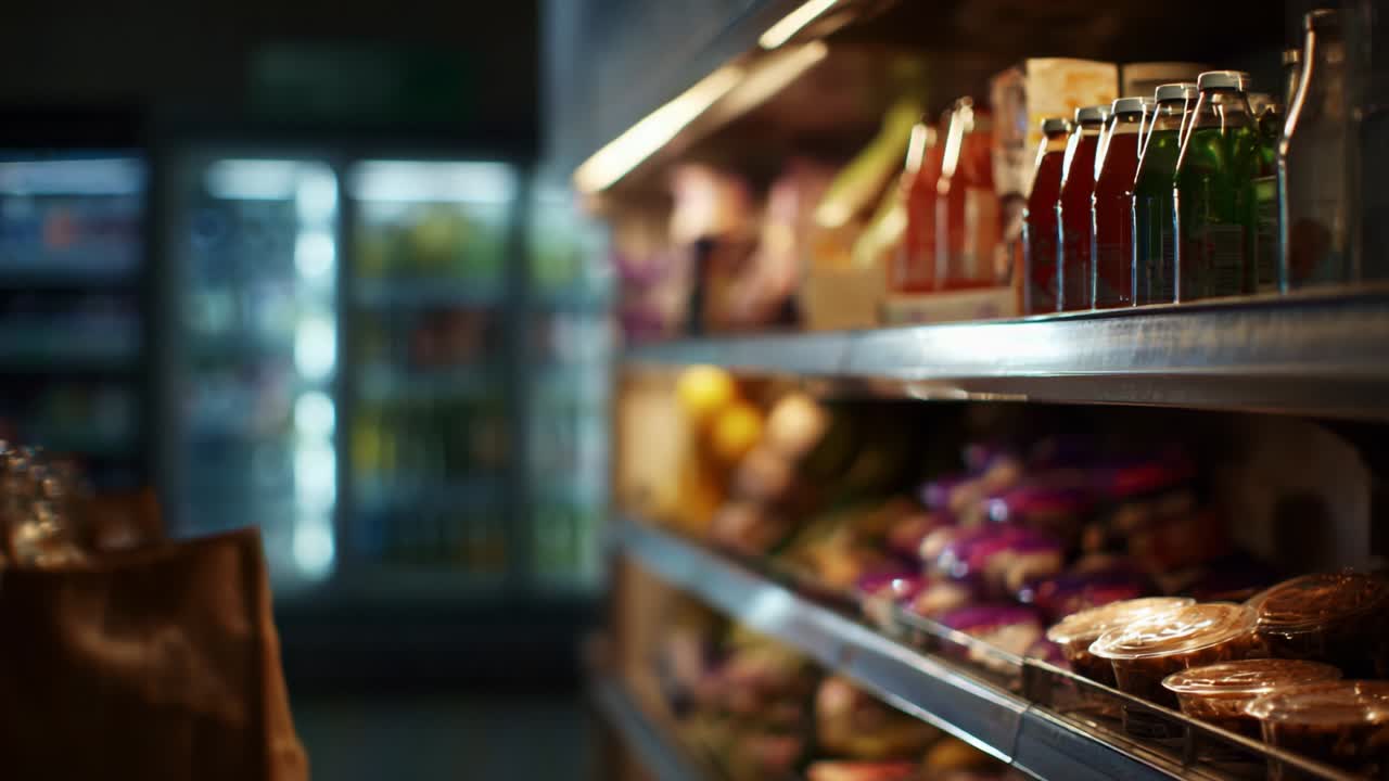 A Glimpse Into a Grocery Store Aisle Featuring Various Food and Beverage Products with Shelves Stocked with Colorful Items, Emphasizing the Organic and Fresh Choices Available for Shoppers