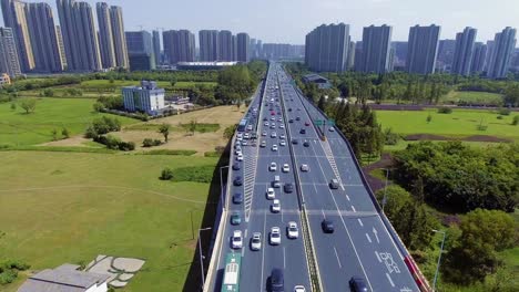 aerial photos of urban roads，qiantang river bridge in hangzhou, china