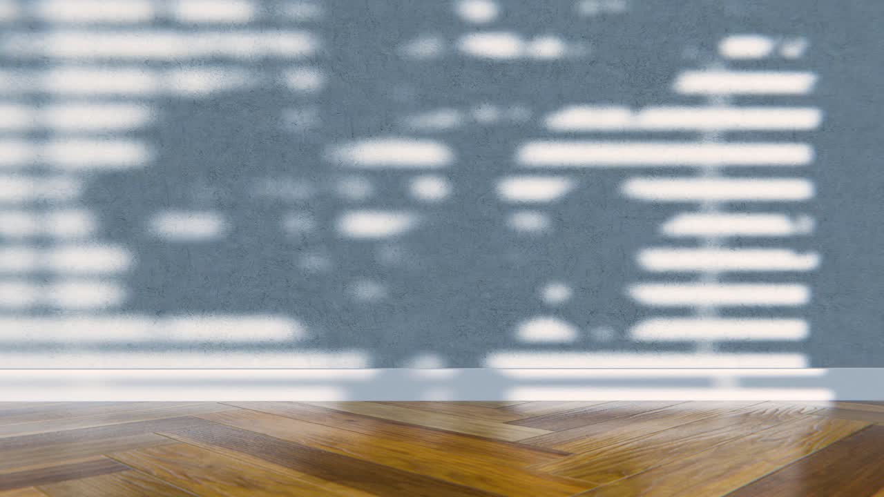 質感のある壁と木の床に動く太陽の影