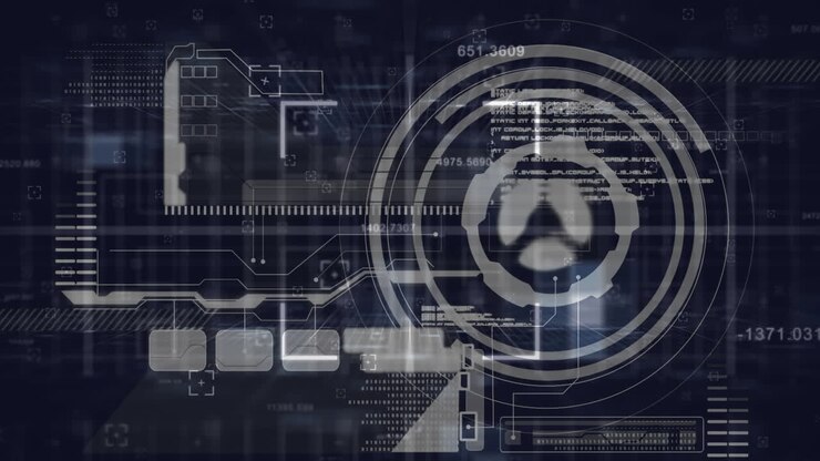 Animation of data processing and scope scanning on black background