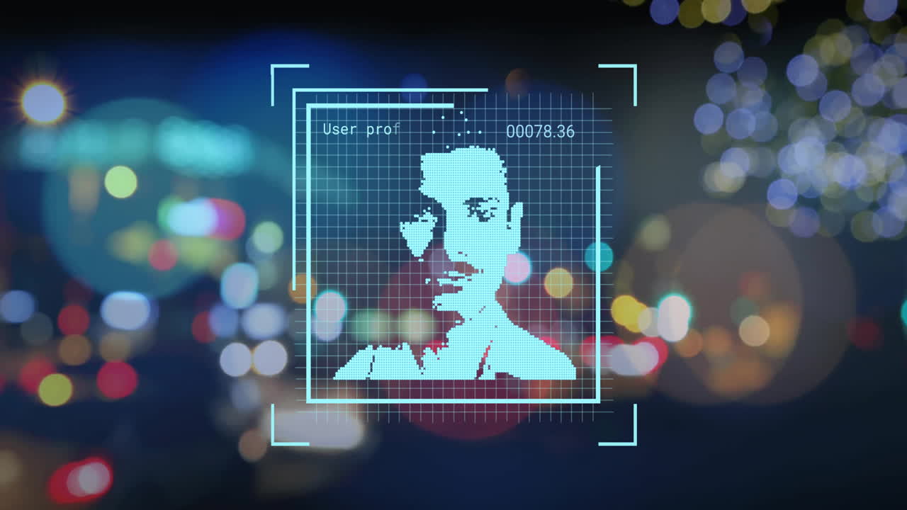 animación de procesamiento de datos con retratos de personas sobre coches en la calle con bokeh