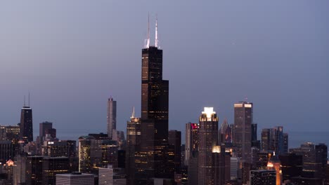 city lights in chicago - aerial at sunset