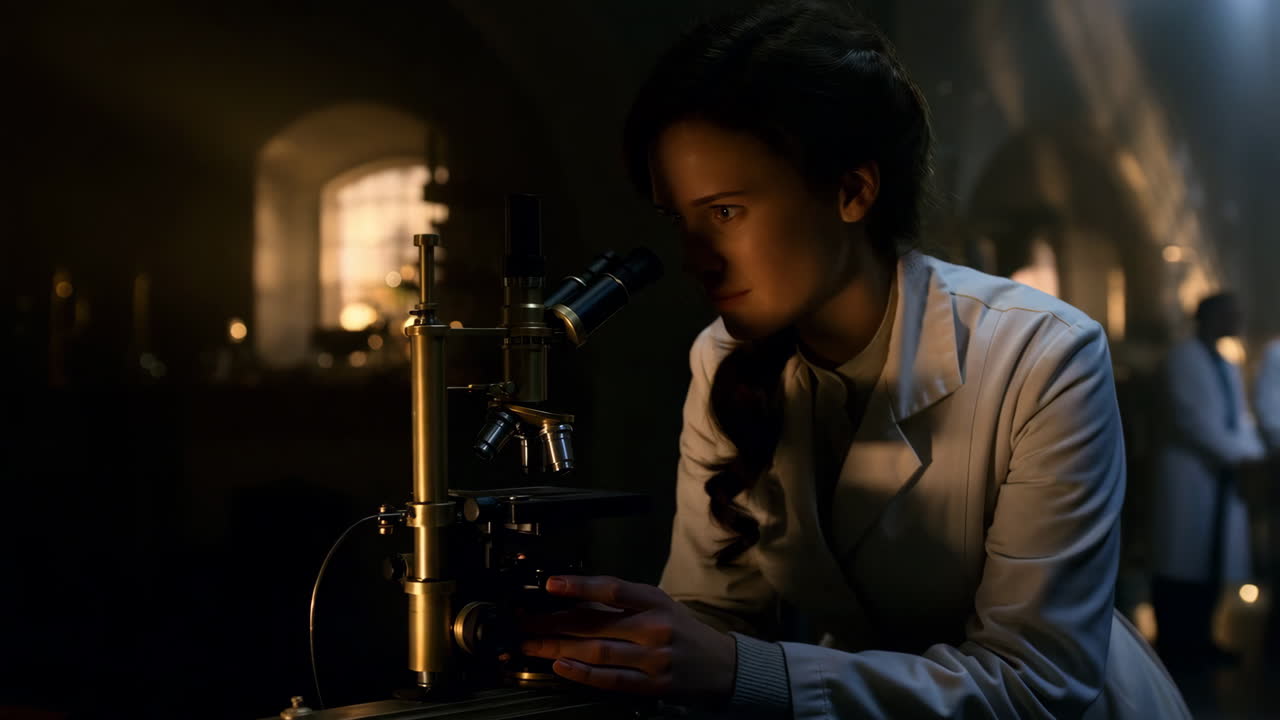 A scientist using a microscope in a lab