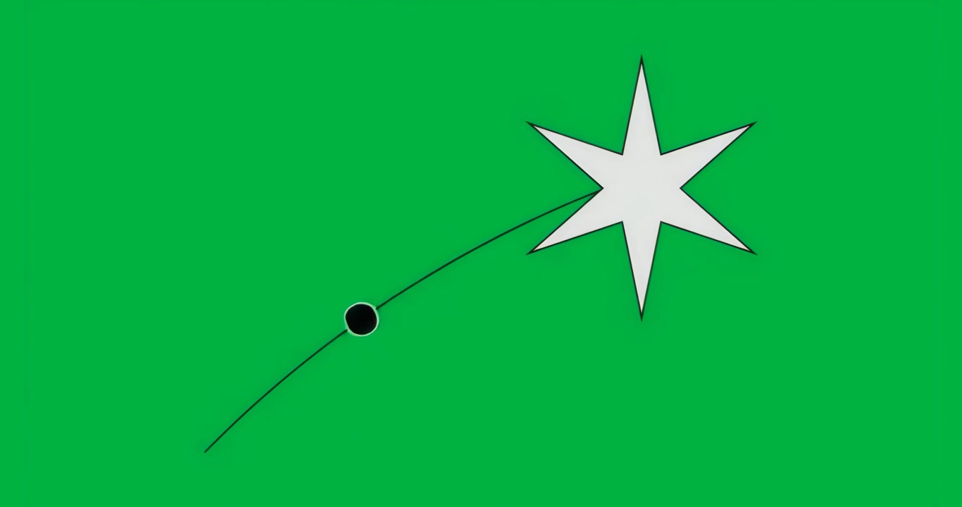 Al lancio, un punto nero si muove lungo una scia attraverso glitch su uno sfondo trasparente, segnalando la fine del ciclo.
