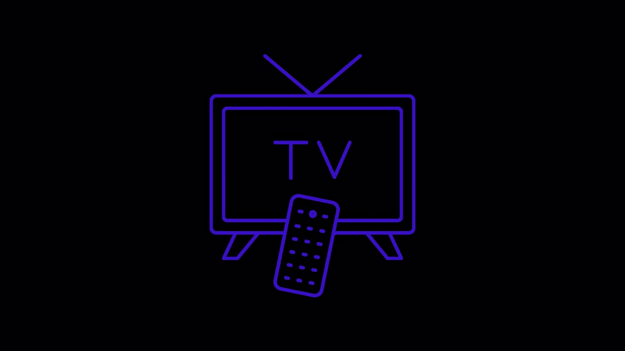 Icona TV animata in stile "line art" blu con telecomando.
