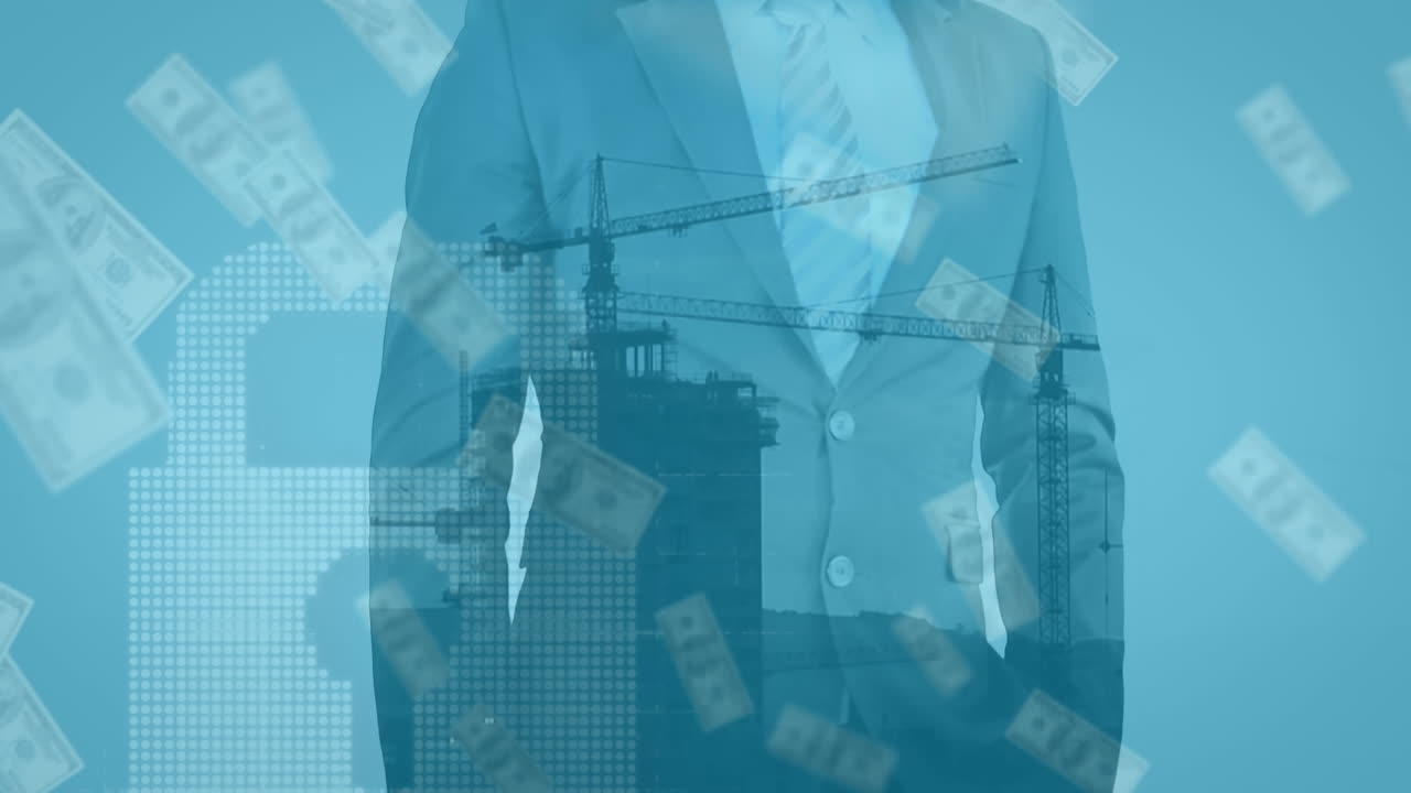 카우카스 사업가에 대한 지폐의 애니메이션