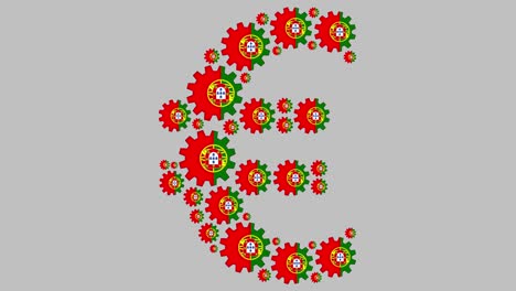 portuguese flag gears shaping euro symbol