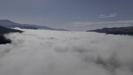 elevated tranquility: aerial gaze above the clouds and forested mountains