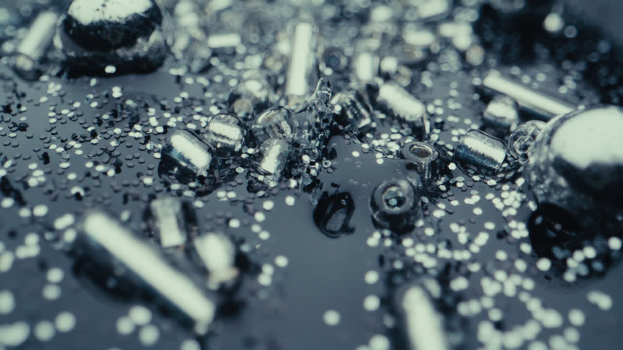 Abstract close-up view of silver glitter and metallic objects