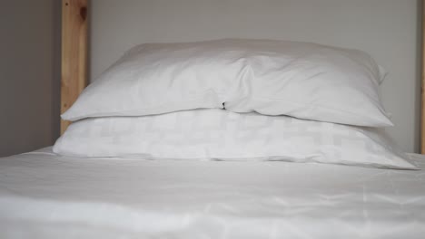 two white pillows on a bed with white sheets