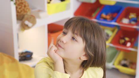 cute little girl is thoughtful. imagine.