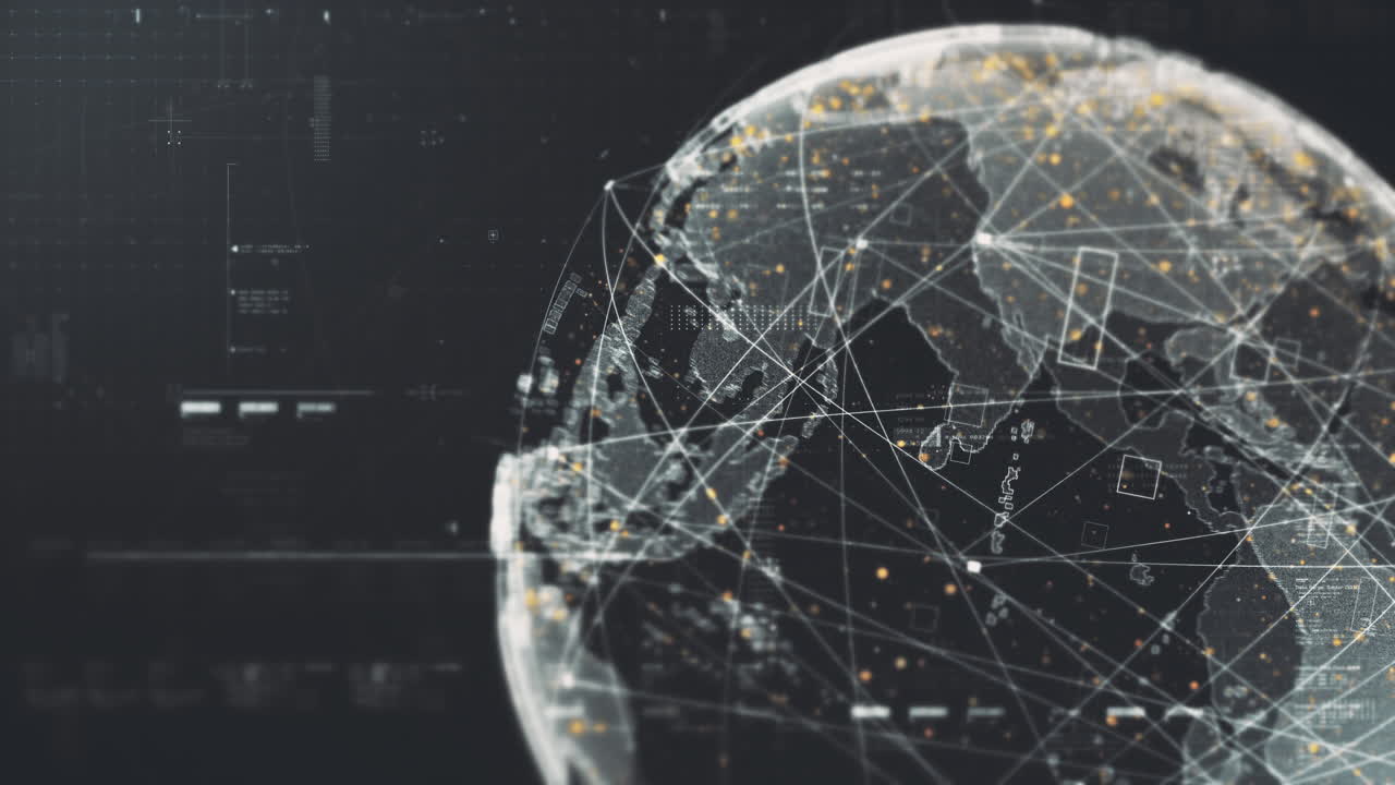 Futuristic digitally generated holographic planet Earth in a loop 360 degree rotation for head up display and user interface design