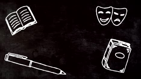 animación de pictogramas de teatro blancos sobre un fondo negro