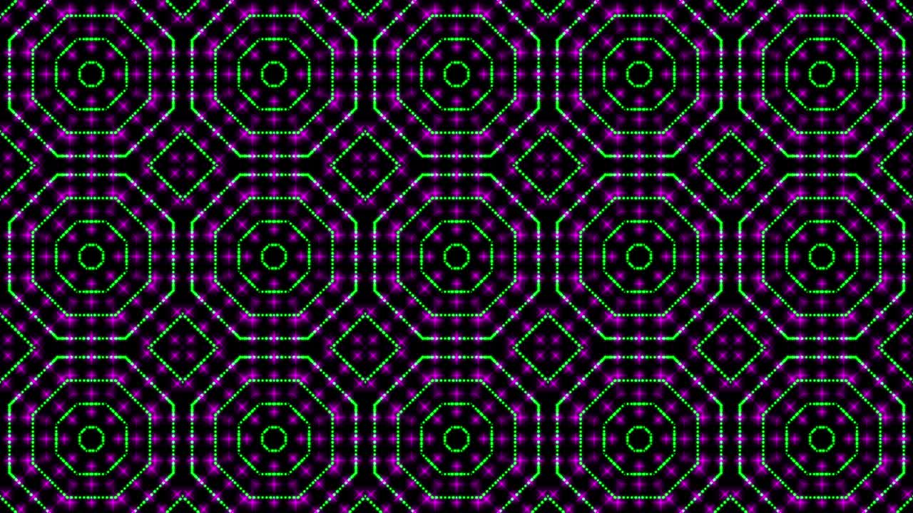 Animated illustrtation light shinning green and pink dots and stars square shapes.