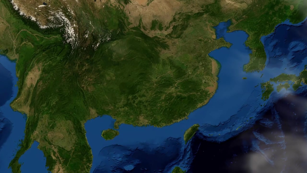 Câmera de satélite realista com zoom do espaço sideral até um marcador em Xiangtan, China. Inclui imagens de domínio público da NASA