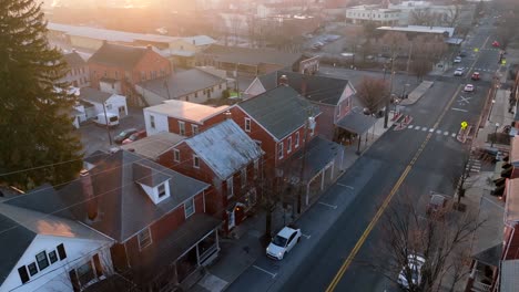 lititz pennsylvania aerial establishing shot at winter sunrise