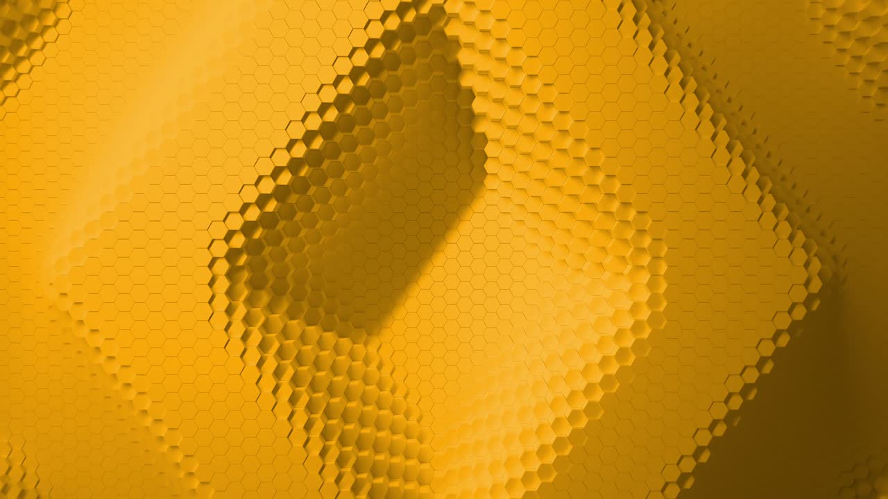 yellow minimalism. A mosaic surface with moving hexagons. In the shape of a diamond, direction arrows. Abstract geometric background. Cells. Wave. 4k loop. animation for a business presentation.