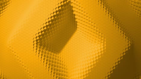 yellow minimalism. a mosaic surface with moving hexagons. in the shape of a diamond, direction arrows. abstract geometric background. cells. wave. 4k loop. animation for a business presentation.