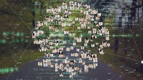 Animation-of-network-of-connections-with-pictures-of-people-over-data-processing