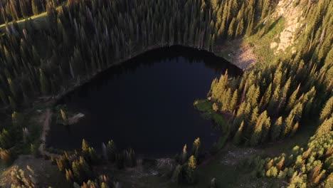 High-alpine-lake-surrounded-by-larger-evergreen-trees