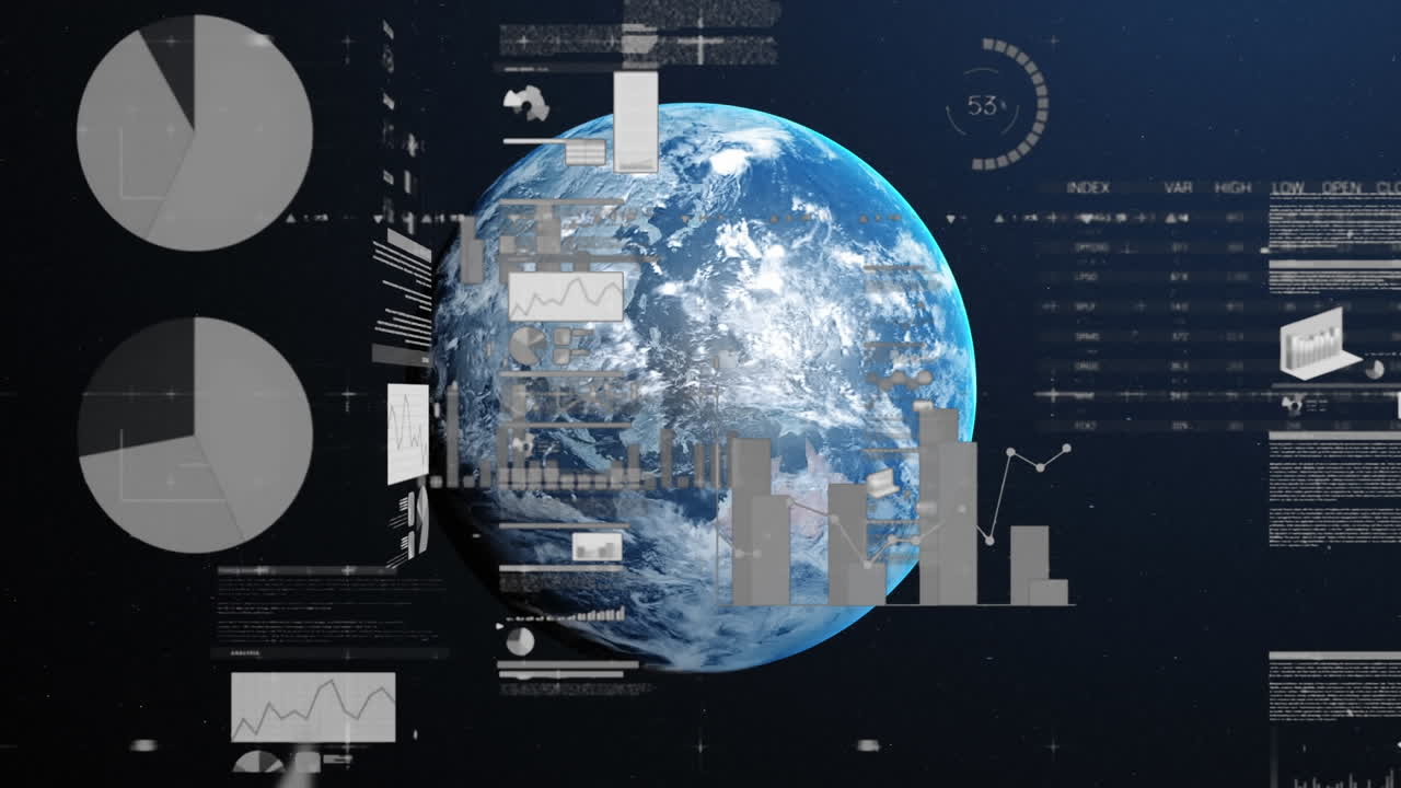 Animation of data processing and statistics over globe