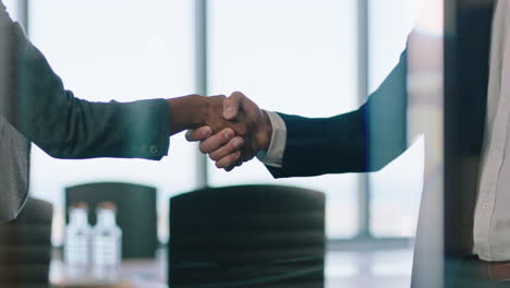 business people hanshake successful partnership deal corporate executives shaking hands welcoming opportunity for cooperation in office 4k footage