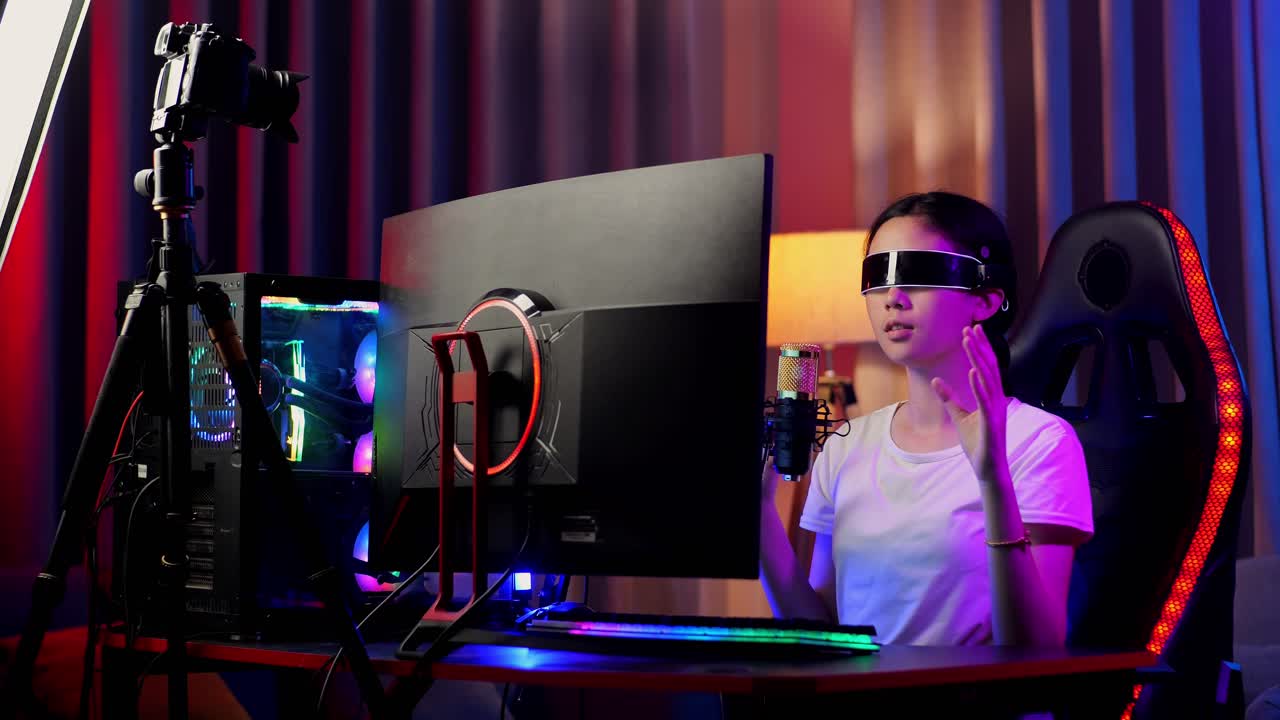 jugador adolescente en auriculares de realidad virtual